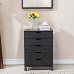 Black Bedside Table with Drawers (5-Tier) mobile pedestal featuring drawers and decorative flowers.