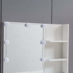 White Dressing Table with LED Mirror featuring an illuminated mirror and shelves for a stylish beauty station.