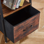Spacious open storage compartment on ladder bookshelf with drawer