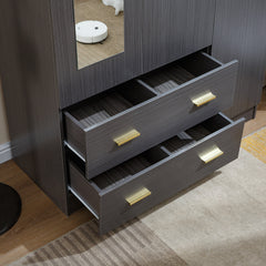 3 Door Wardrobe with Mirror Closet Clothes Storage WD-115 Straight Oak