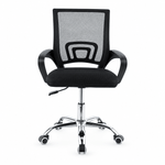 Black BX002 ergonomic mesh office chair front view with padded seat and chrome base