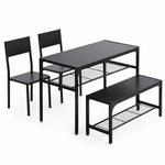 4-piece dining table set with bench featuring storage racks, ideal for compact living spaces.