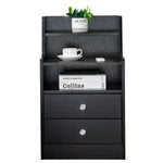 White Bedside Table with Drawers showcasing modern design, two drawers, and decorative top shelf with plant and coffee.