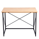 Minimalist Computer Desk with X-Frame Design showcasing a sleek wooden top and sturdy black metal legs.