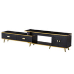 White/Black Bone Gold Adjustable Plasma TV Stand TV-302 showcasing adjustable plasma TV stand with sleek design and ample storage.
