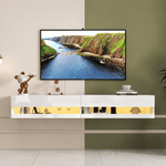 LED floating TV stand storage compartment detail