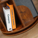 Space-saving 2-tier rotating bookshelf fully loaded with books in living room