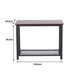 Console Table dimensions: 105.8cm width, 40.3cm height, 80.5cm depth, featuring rustic wood and black metal design.