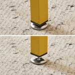 Adjustable foot pads on gold metal dressing table legs