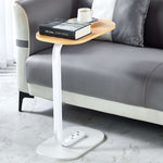 Modern Two-Tone End Table OT-106 beside a couch, featuring a minimalist design with a wooden top and stylish base.