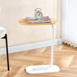 Modern Two-Tone End Table OT-106 with magazine and clock, showcasing a contemporary design in a bright room.