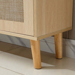 Close-up of the legs and texture of the Arched Rattan Shoe Cabinet featuring natural wood finish.