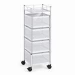 4 Tier Cubic Storage Cart SF-106 rolling storage trolley with four mesh baskets for kitchen and home organization.