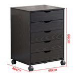 Black Bedside Table with Drawers on wheels, featuring five tiers for convenient storage and organization.