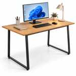 150cm large home office computer desk with light wood top and black metal frame