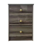 Modern 3-Drawer Side Table BST-01 in grey finish with gold accents, showcasing three spacious drawers.