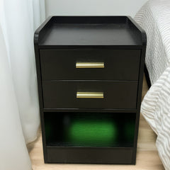 Nightstand LED Side Table 2 Drawers BSD-07 black