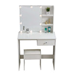 White Dressing Table with LED Mirror featuring a stylish design and bright lights for makeup and grooming.