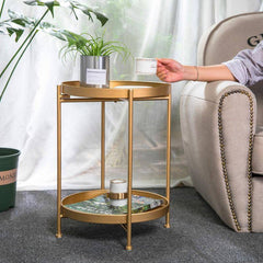 Steel Side Table Coffee Table 2 Tier Round Tray TT-015
