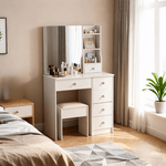 DR-15 white dressing table with storage drawers in a bedroom
