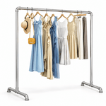 Heavy duty clothes rack with wheels and double garment rails for bedroom and laundry room storage