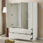 Bedroom Wardrobe with 3 doors, light beige finish, and fluted drawers showcasing modern storage solutions.