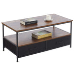 Coffee Table Side Table CT-113 Berlin Rustic with books and a cup on top, showcasing modern farmhouse and industrial design.
