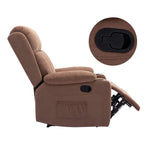 Lexi recliner armchair side view with recline mechanism, showcasing its comfort and modern design.