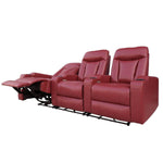 Electric 3 seater recliner sofa with two upright chairs and one reclined chair.