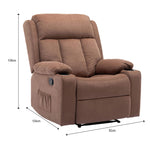 Lexi recliner armchair CR-2032 with dimensions 109cm height, 104cm width, 92cm depth, in a cozy brown microfiber.
