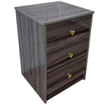 Modern 3-Drawer Side Table in grey finish with gold accents.