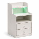 White Bedside Table with Drawers showcasing a minimalist design and two spacious drawers.
