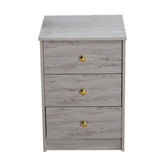 Modern 3-Drawer Nightstand with Gold Handles showcasing a minimalist design and practical storage.