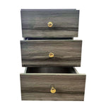Modern 3-Drawer Nightstand with gold handles, showcasing three stylish drawers and a sleek design.