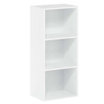 white 3-tier bookshelf for home office, sleek design, perfect for organizing books and décor.