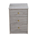 Modern 3-Drawer Side Table BST-01 in grey finish with gold accents, featuring three spacious drawers.