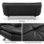 Back view and close-up details of PU leather sleeper couch with armrest and textured surface.