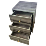 Modern 3-Drawer Nightstand with gold handles and open drawers, showcasing minimalist design and spacious storage.