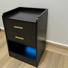 Nightstand LED Side Table 2 Drawers BSD-07 black