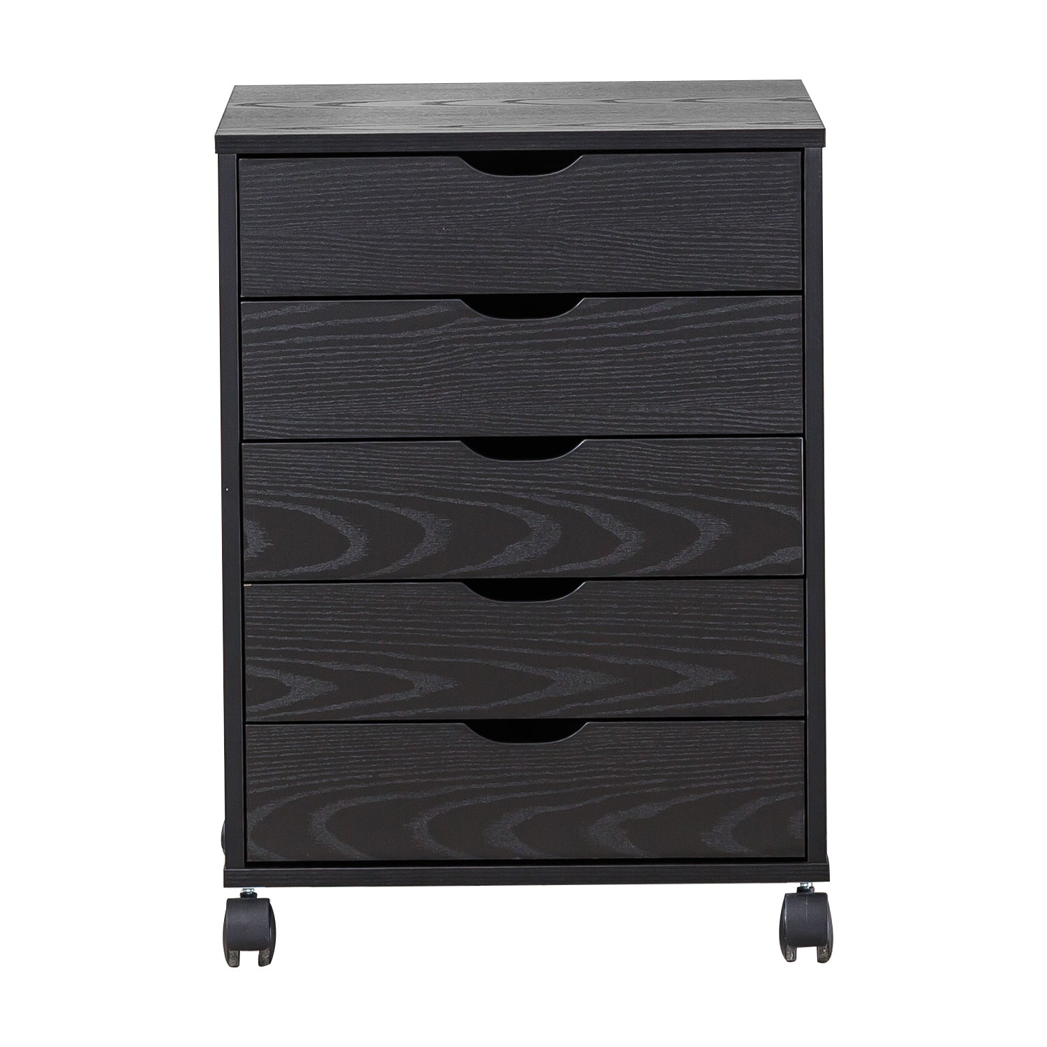 Black Bedside Table with Drawers (5-Tier) | Mobile Pedestal with four drawers and wheels for easy mobility.