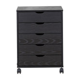 Black Bedside Table with Drawers (5-Tier) | Mobile Pedestal with four drawers and wheels for easy mobility.