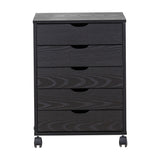 Black Bedside Table with Drawers (5-Tier) | Mobile Pedestal with four drawers and wheels for easy mobility.
