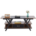 Wooden TV stand with shelves and a black base on a white background| Artisansa SA