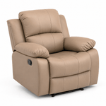 Dakota recliner armchair in beige PU leather with plush cushioning and recline feature.