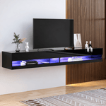 high gloss floating TV stand in modern home interior