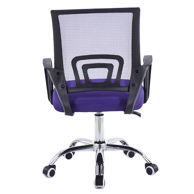 Rear view of Artisan purple mesh task chair with heavy-duty chrome star base.