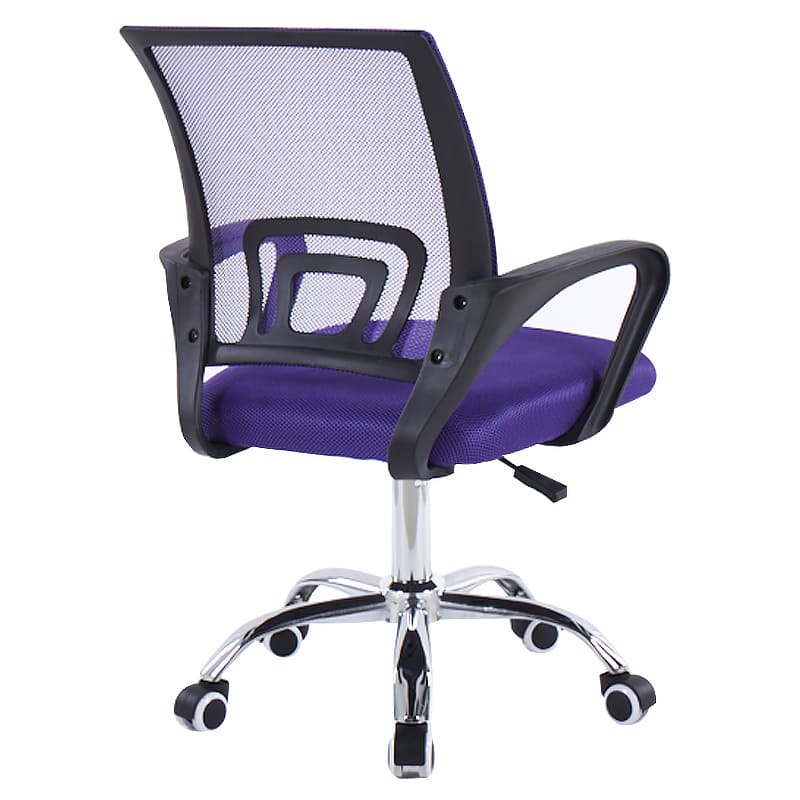 Artisan swivel computer chair 45-degree angle in purple with silent caster wheels.