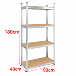 Dimensions of 4-tier metal storage shelf measuring 90 x 40 x 180 cm