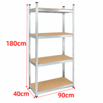 Dimensions of 4-tier metal storage shelf measuring 90 x 40 x 180 cm