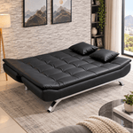 PU leather sleeper couch with 3-position recline in stylish living room setting.